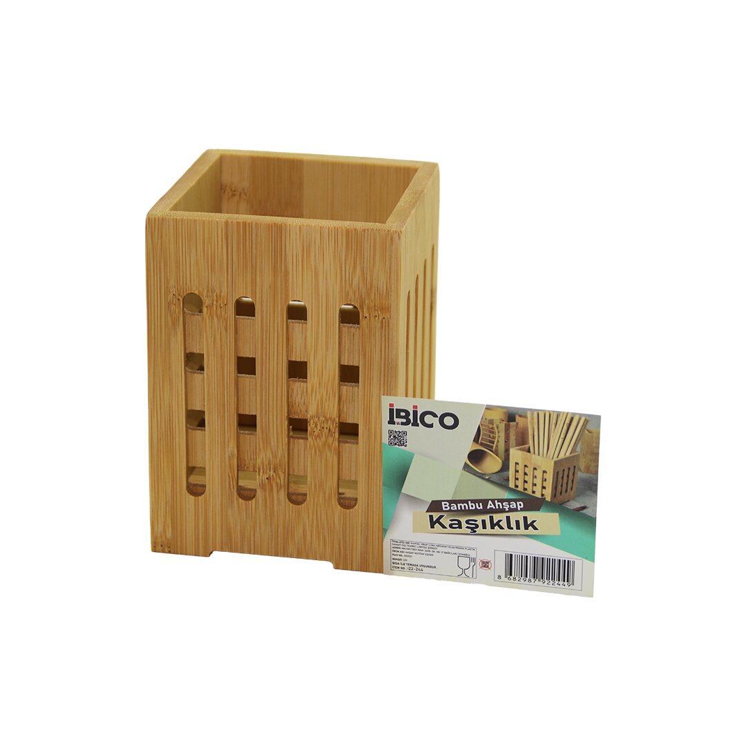 BÜYÜK - PENCERELİ  KARE=10X10CM  AHŞAP BAMBU KAŞIKLIK ORGANİZER