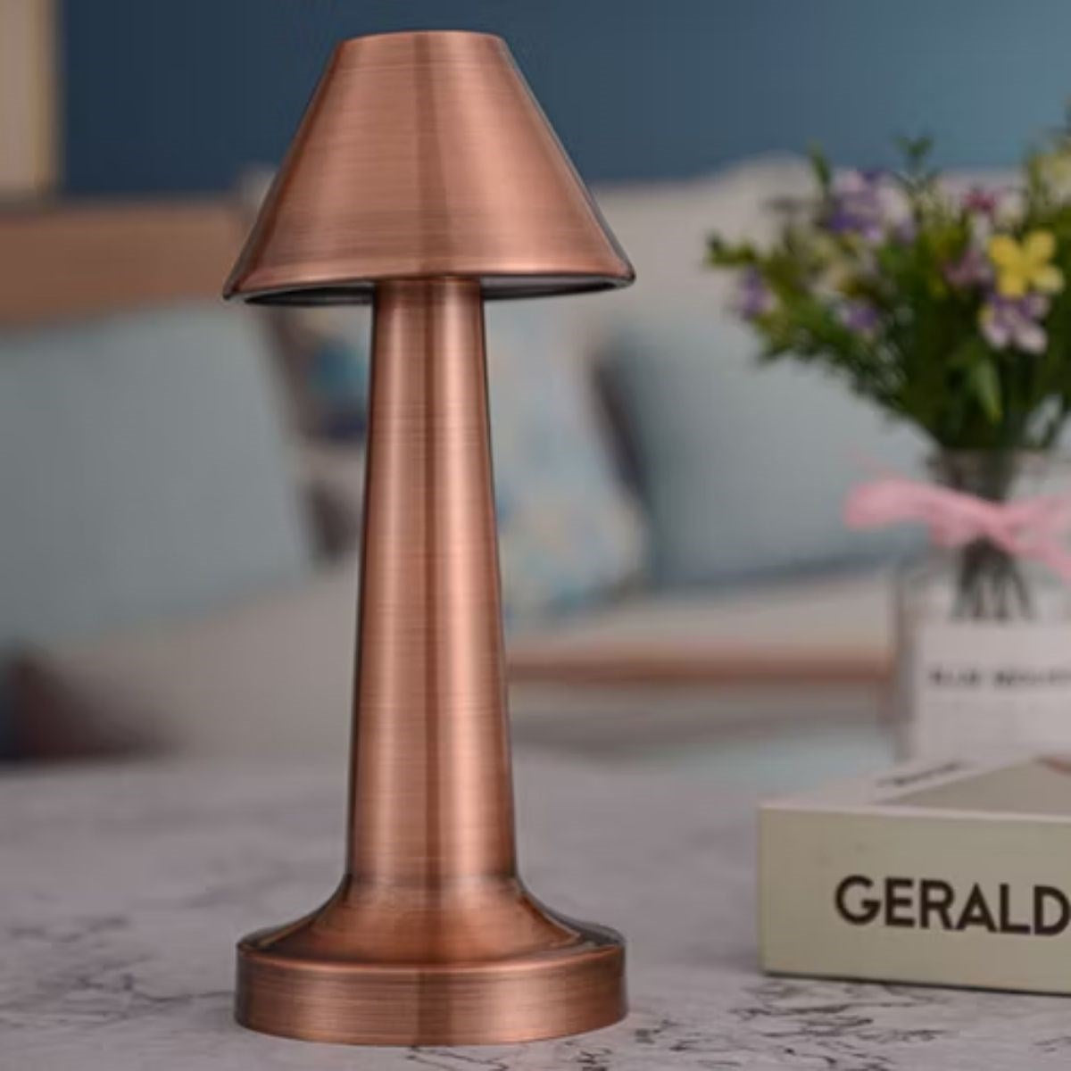 Çatı Model Bronz Renk Şarjlı Dokunmatik 3 Renkli LED Masa Lambası