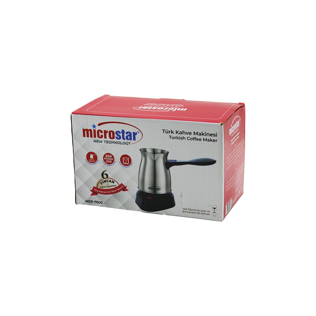 ÇELİK ELEKTRİKLİ CEZVE TÜRK KAHVE MAKİNESİ - 6 FİNCAN TAK-ÇIKAR KULP 400ML MSR-7600