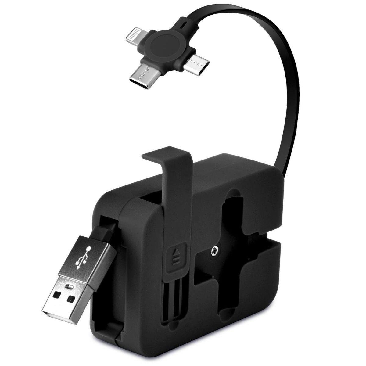 Разматываемый USB-кабель для зарядки «3 в 1» с карманным держателем для телефона (4620)