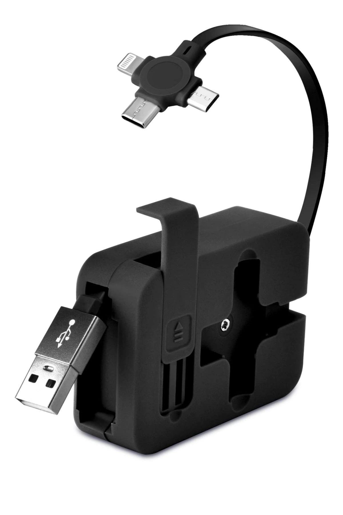 Cep Tipi Telefon Tutuculu Makaralı Uzayıp Kısalabilen 3'ü 1 Arada USB Şarj Kablosu