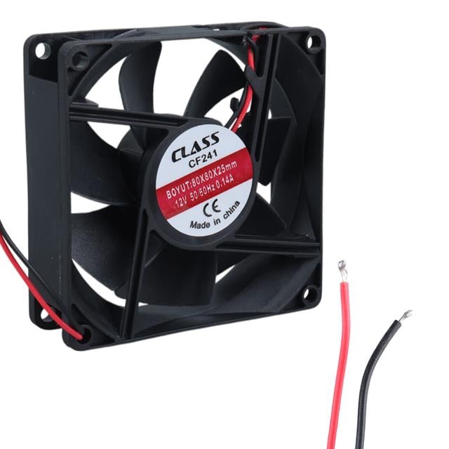 CF-241 DC12V 80x80x25mm Aksiyel Fan - 20cm Siyah-Kırmızı Güç Kablolu