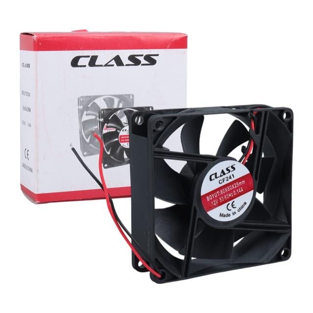 CF-241 DC12V 80x80x25mm Aksiyel Fan - 20cm Siyah-Kırmızı Güç Kablolu