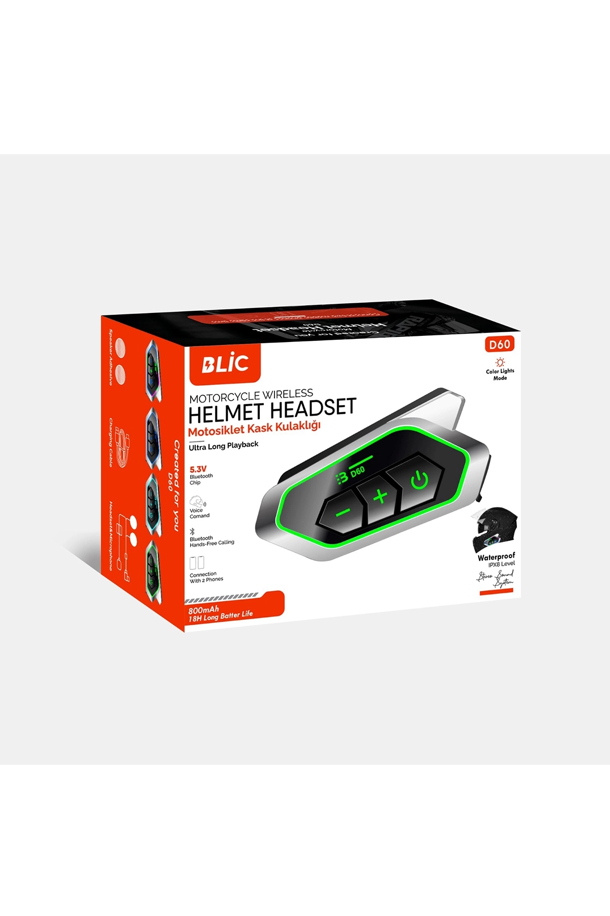 D60 Motor Kask Kulaklık Rgb Modlu Motosiklet Kulaklık Su Geçirmez 5.3 Bluetooth Intercom