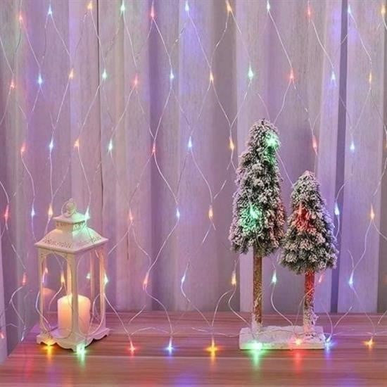 1x2 Metre Dekoratif File Ağ Perde 192 LED 8 Animasyonlu Farklı Işık Modu RGB Fişli