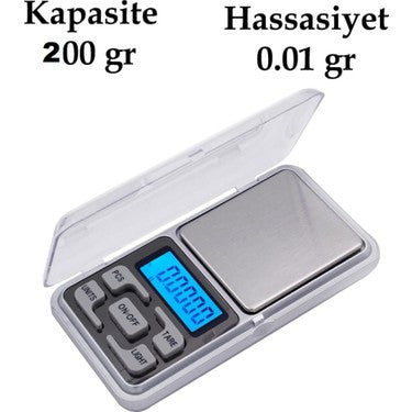 Dijital Hassas Elektronik Kuyumcu Cep Terazisi Tartı 200 Gr 0.01 Gr (4620)