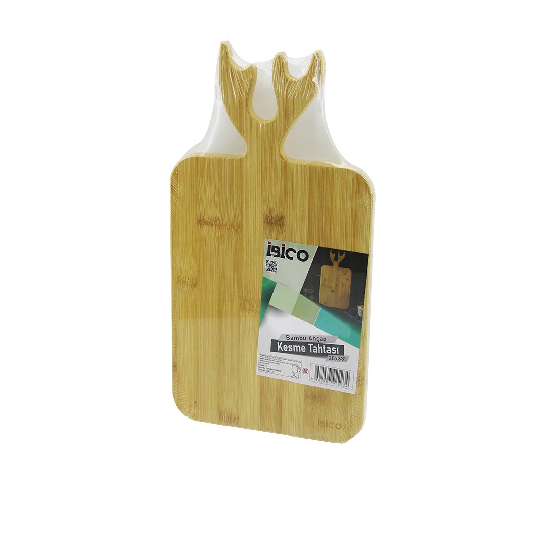 DİKDÖRTGEN=22X38CM  AHŞAP BAMBU KESİM PANOSU - KESME TAHTASI GEYİK BOYNUZ FİGÜR SAPLI