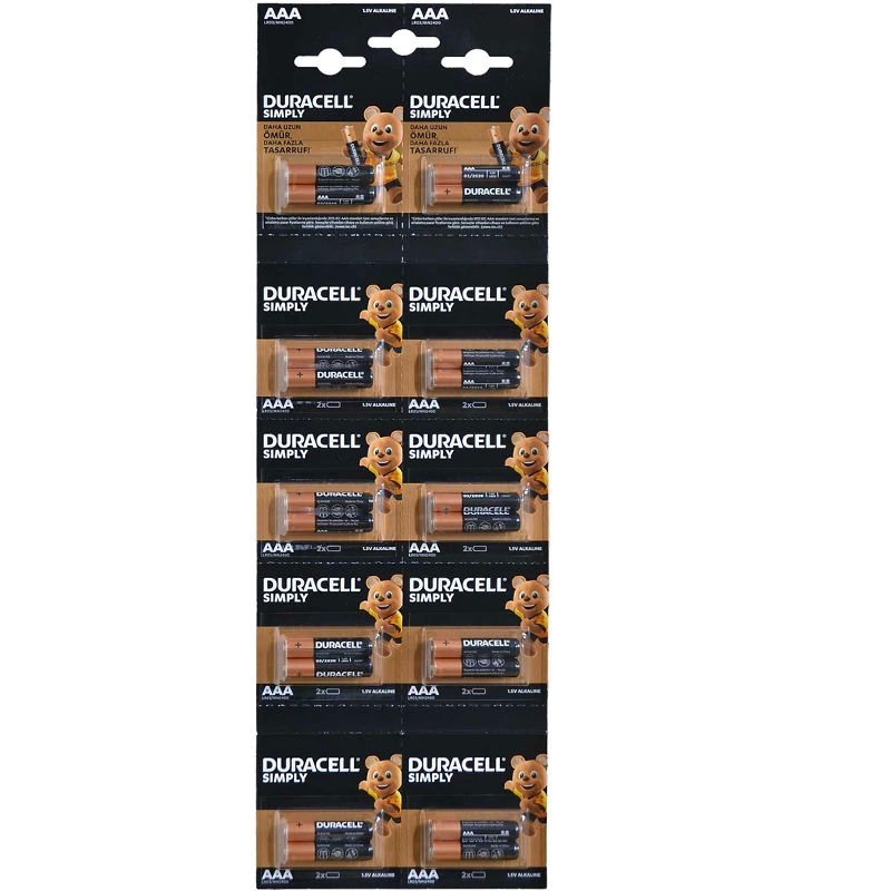 Duracell Lr03/Mn2400 1.5 Volt Alkalin Aaa İnce Kalem Pil 20Li Kartela Paket Fiyatı2Li Yırtmalı
