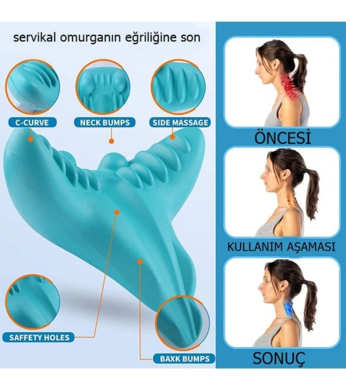 Ergonomik Boyun Masajı Yastığı – Servikal Traksiyon Destekli, Omurilik Ortopedik Yastık
