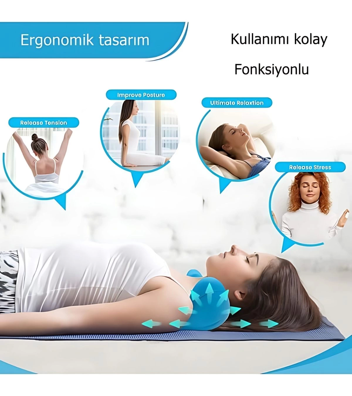 Ergonomik Boyun Masajı Yastığı – Servikal Traksiyon Destekli, Omurilik Ortopedik Yastık