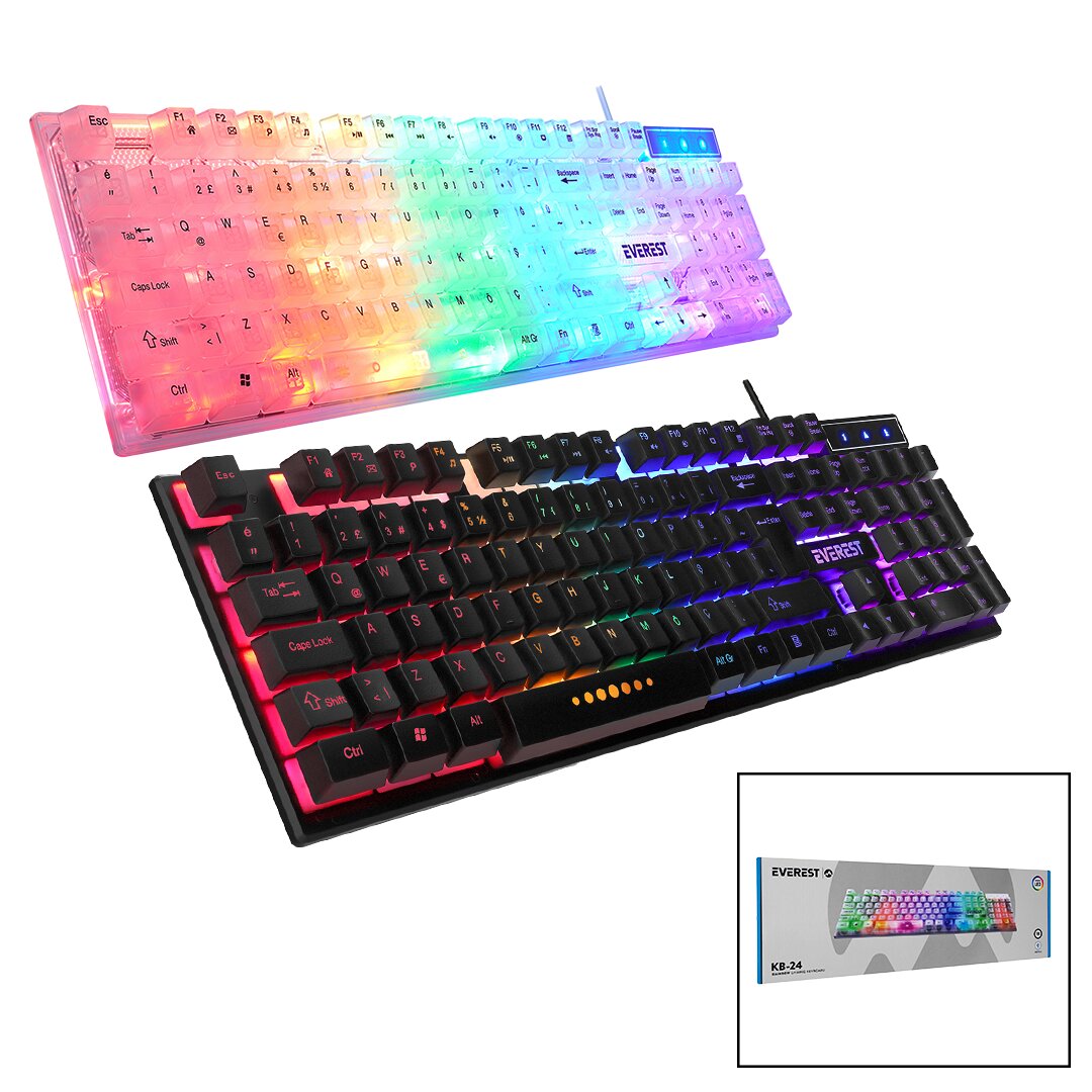 Проводная игровая клавиатура Everest KB-24 с радужной подсветкой USB, кабель 155 см