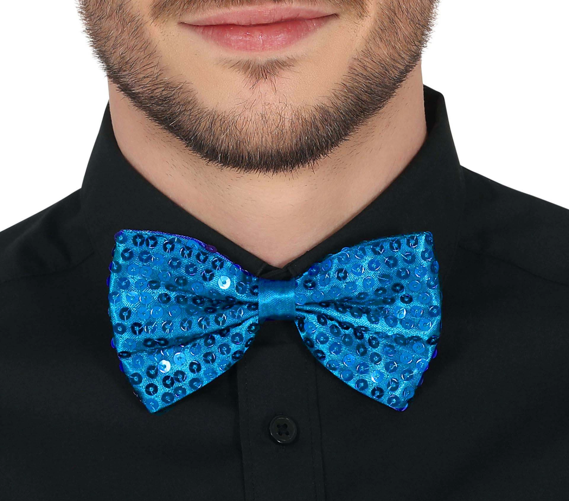 Gece Işıltısı Açık Mavi Turkuaz Payetli Pullu Papyon 7x2 Cm