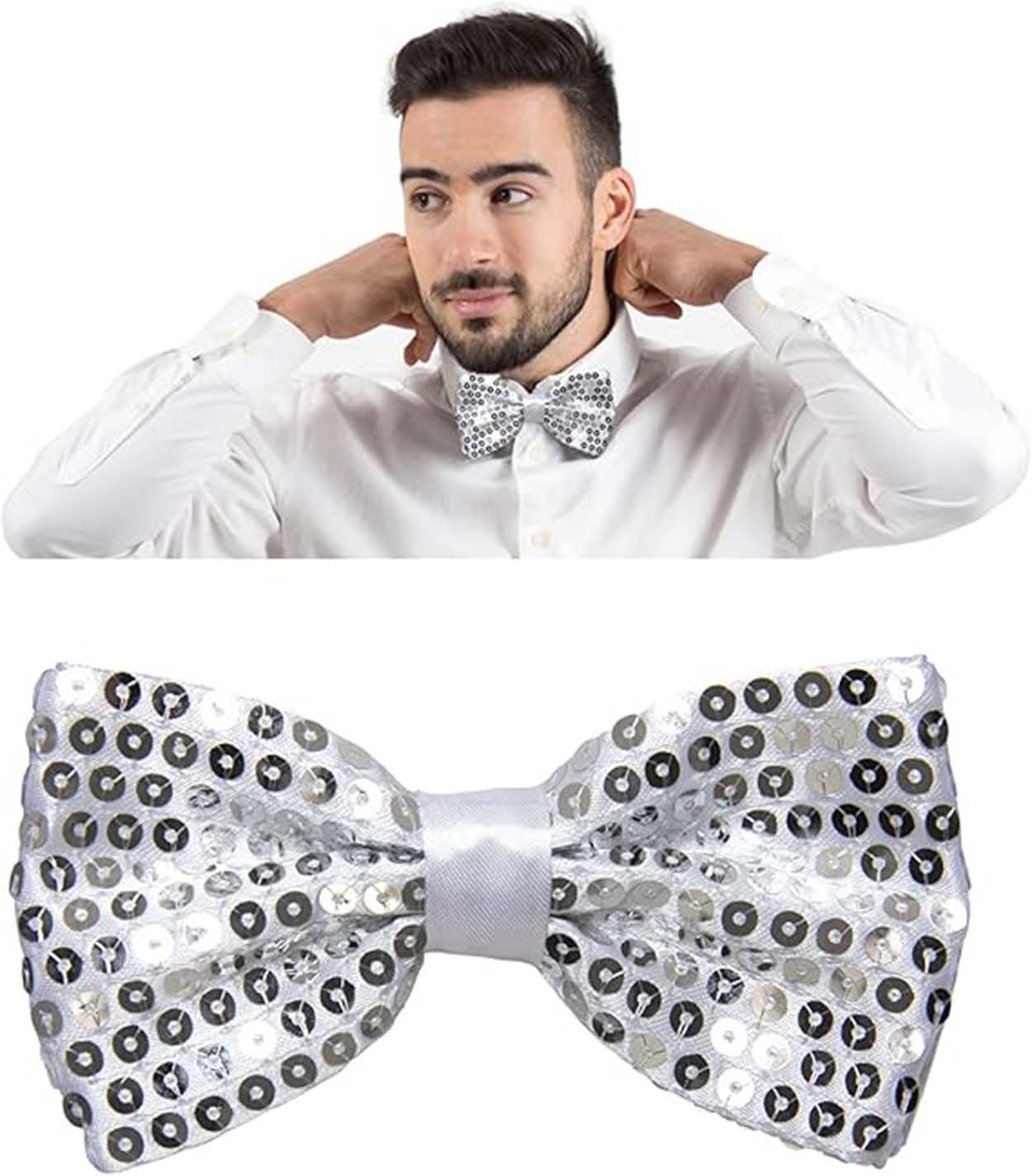 Галстук-бабочка Night Sparkle с серебристыми пайетками 7x2 см