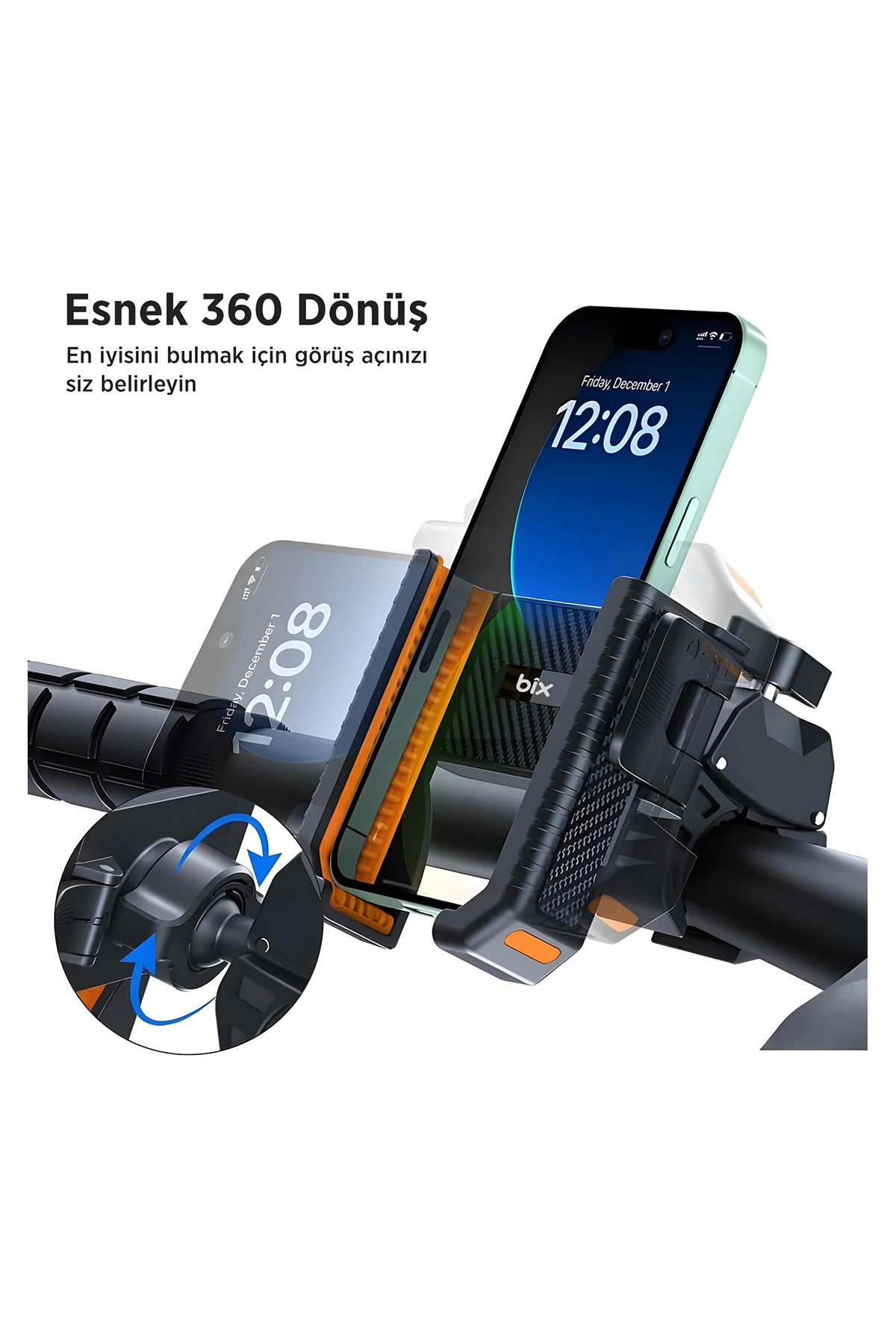 Gidon Bağlantılı Bisiklet Motosiklet İçin Esnek Abs 4-7.8″ İnç Telefon Tutucu 360° Dönebilen Tasarı