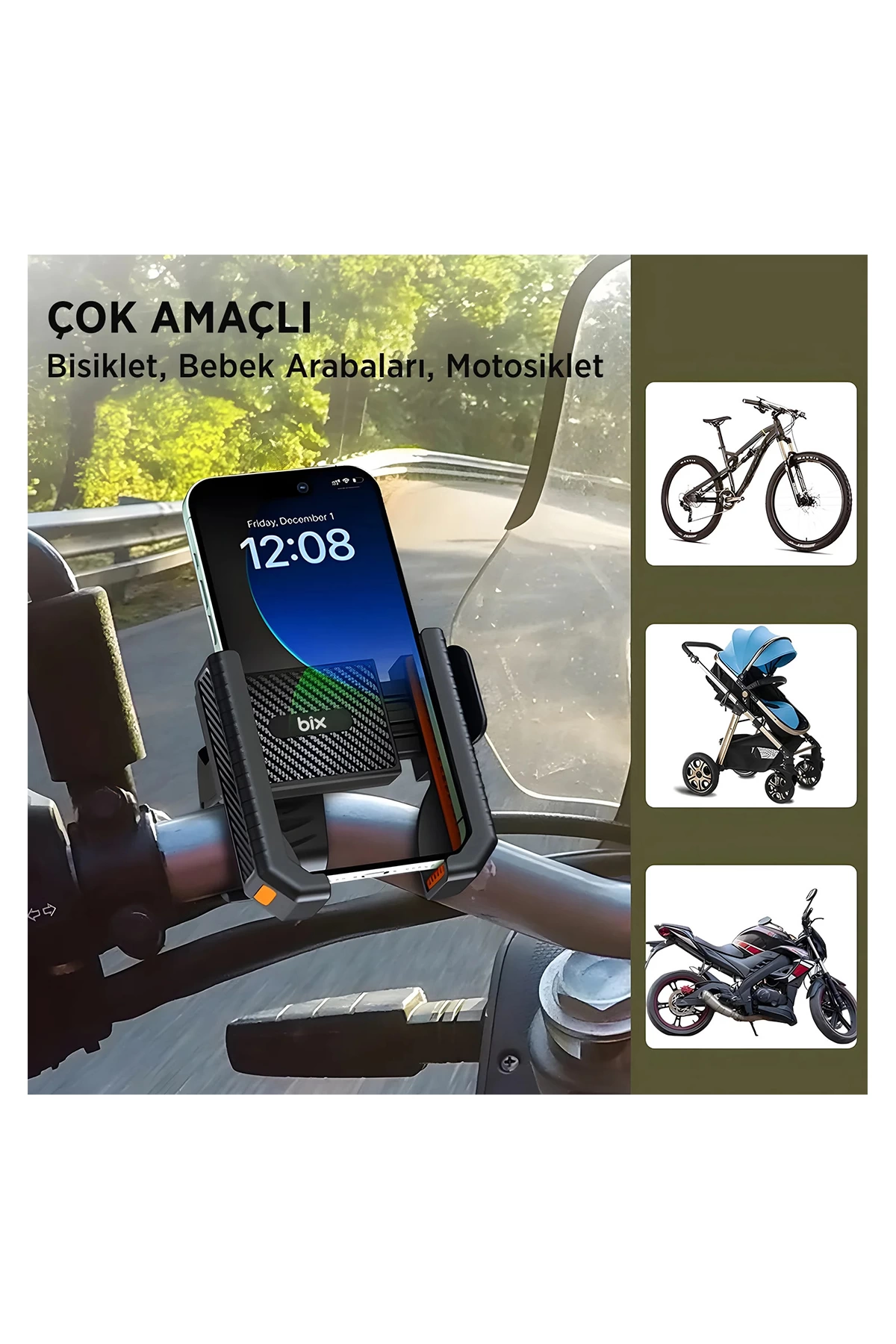 Gidon Bağlantılı Bisiklet Motosiklet İçin Esnek Abs 4-7.8″ İnç Telefon Tutucu 360° Dönebilen Tasarı