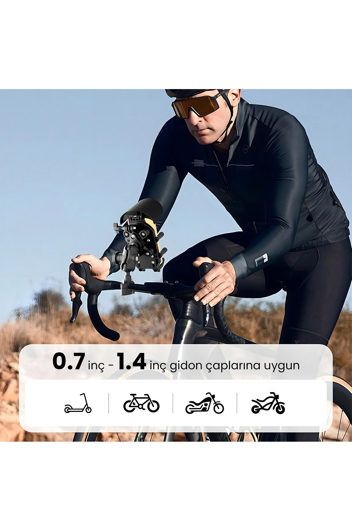 Gidon Bağlantılı Güneş Ve Yağmur Korumalı 360° Derece Ayarlanabilir Motosiklet Bisiklet Telefon Tut