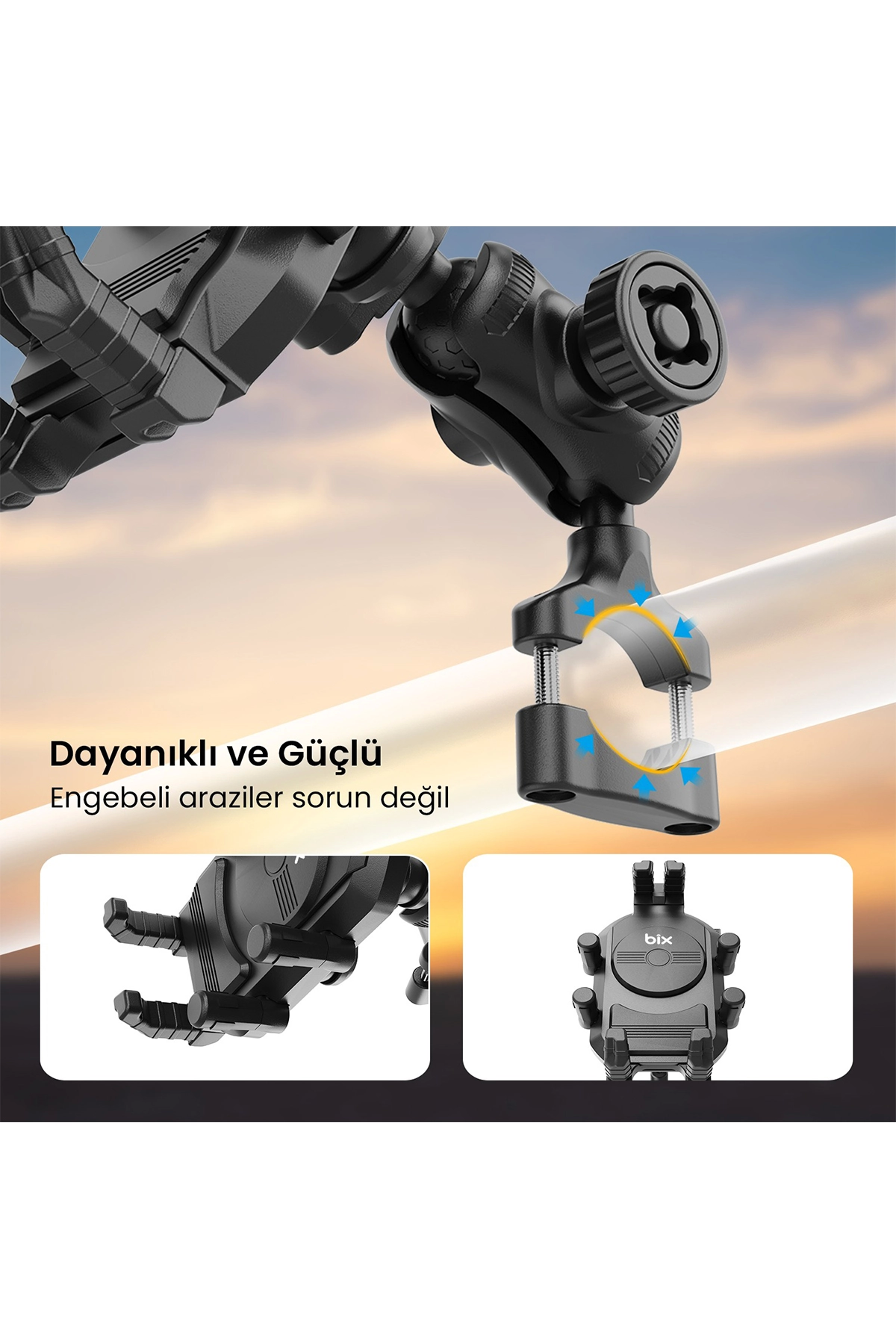 Gidon Bağlantılı Güneş Ve Yağmur Korumalı 360° Derece Ayarlanabilir Motosiklet Bisiklet Telefon Tut