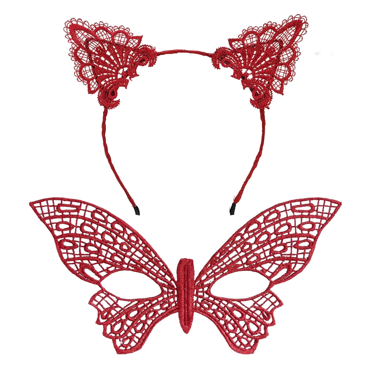 Gösterişli Kırmızı Dantel Maske Ve Taç Seti 7 No – Masquerade Ve Davetler İçin