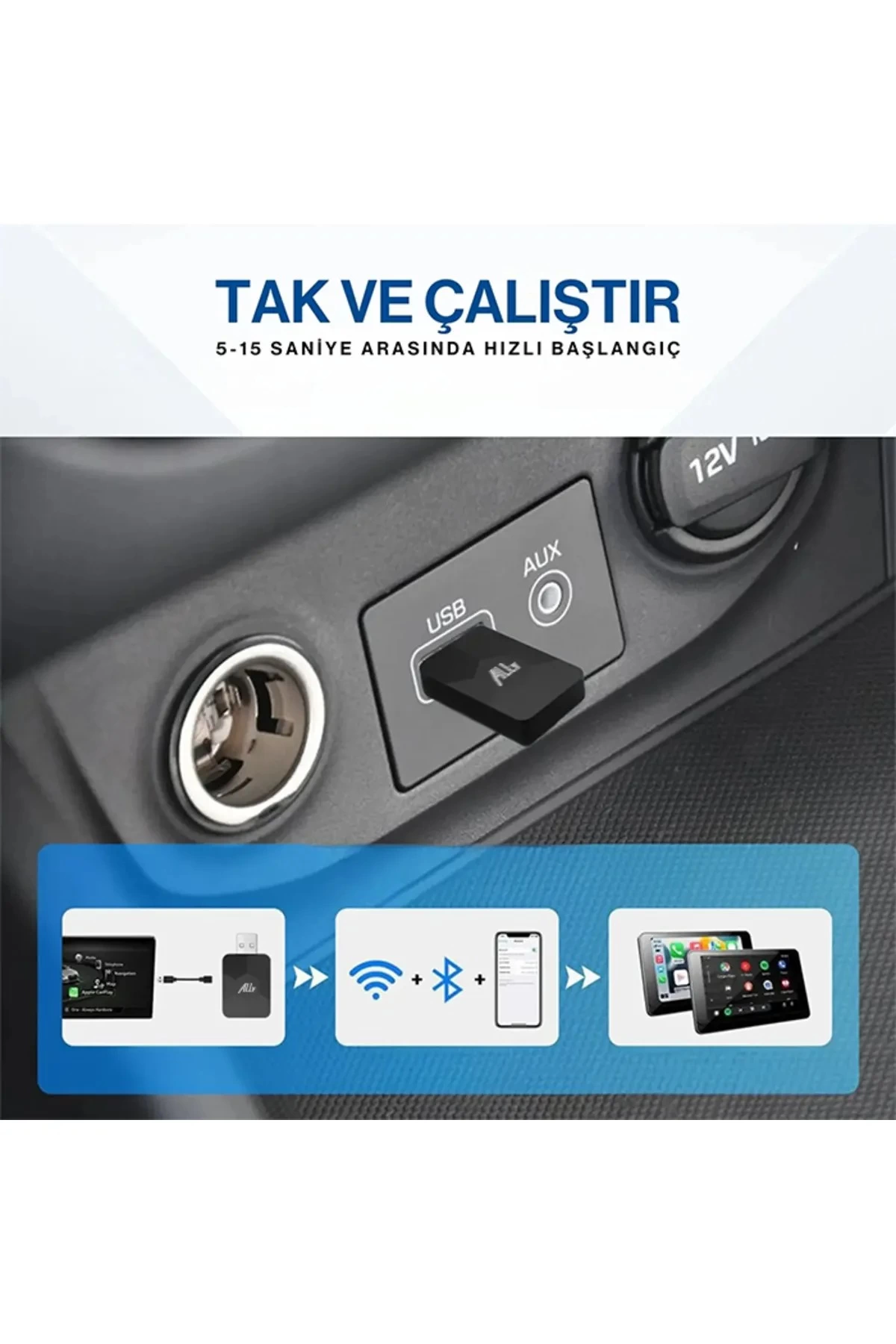 Kablosuz Carplay & Android Auto Adaptörü - Apple Ve Android Cihazlar İçin Evrensel Wireless Carplay