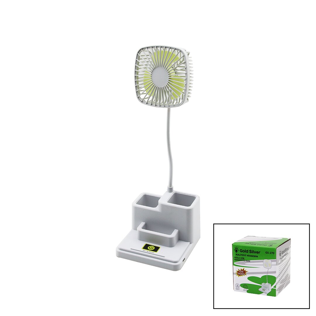 KALEMLİKLİ MASAÜSTÜ VANTİLATÖR USB ŞARJLI FAN:8.9CM- AKROBAT AYAK=23CM+KALEMLİK:36.5CM TELEFONLUK G