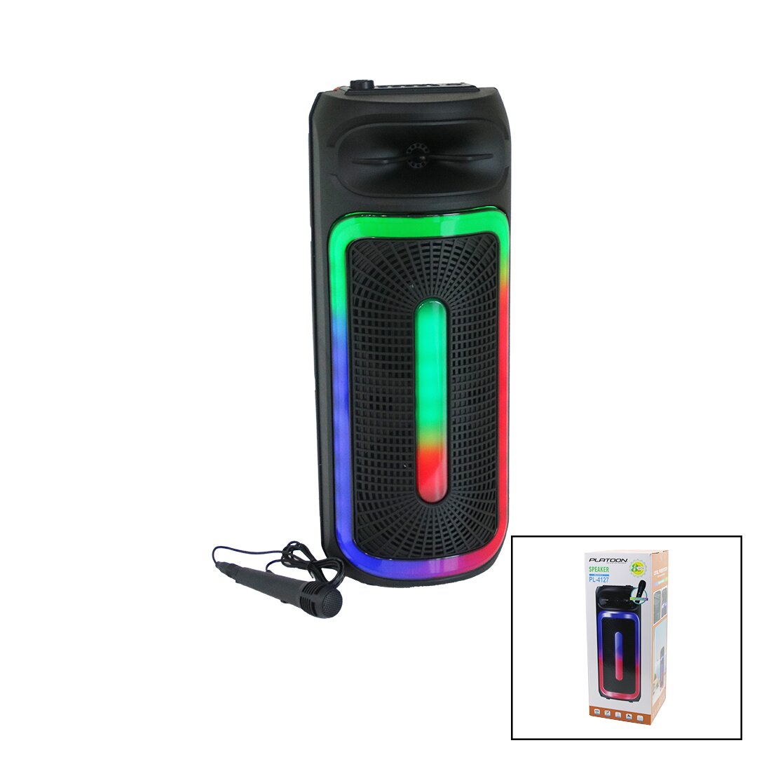 KARAOKE MİKROFONLU WİRELESS HOPARLÖR - SPEAKER IŞIKLI USB ŞARJLI DC 5V - TF - AUX8 İNÇ PL-4127