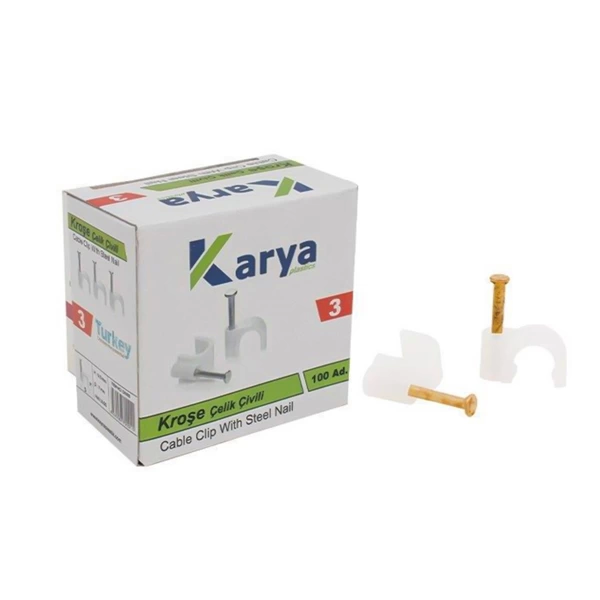 Karya 3 Numara Çelik Çivili 7 Mm Kroşe 100Lü Poşet2X1.5 - 3X1.5 Ttr Kablolar İçin