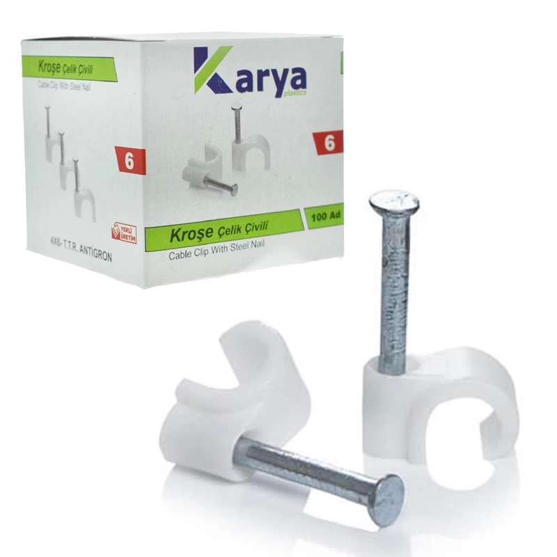 Karya 6 Numara Çelik Çivili 12 Mm Kroşe 100Lü Paket4X6 Antigron Kablolar İçin