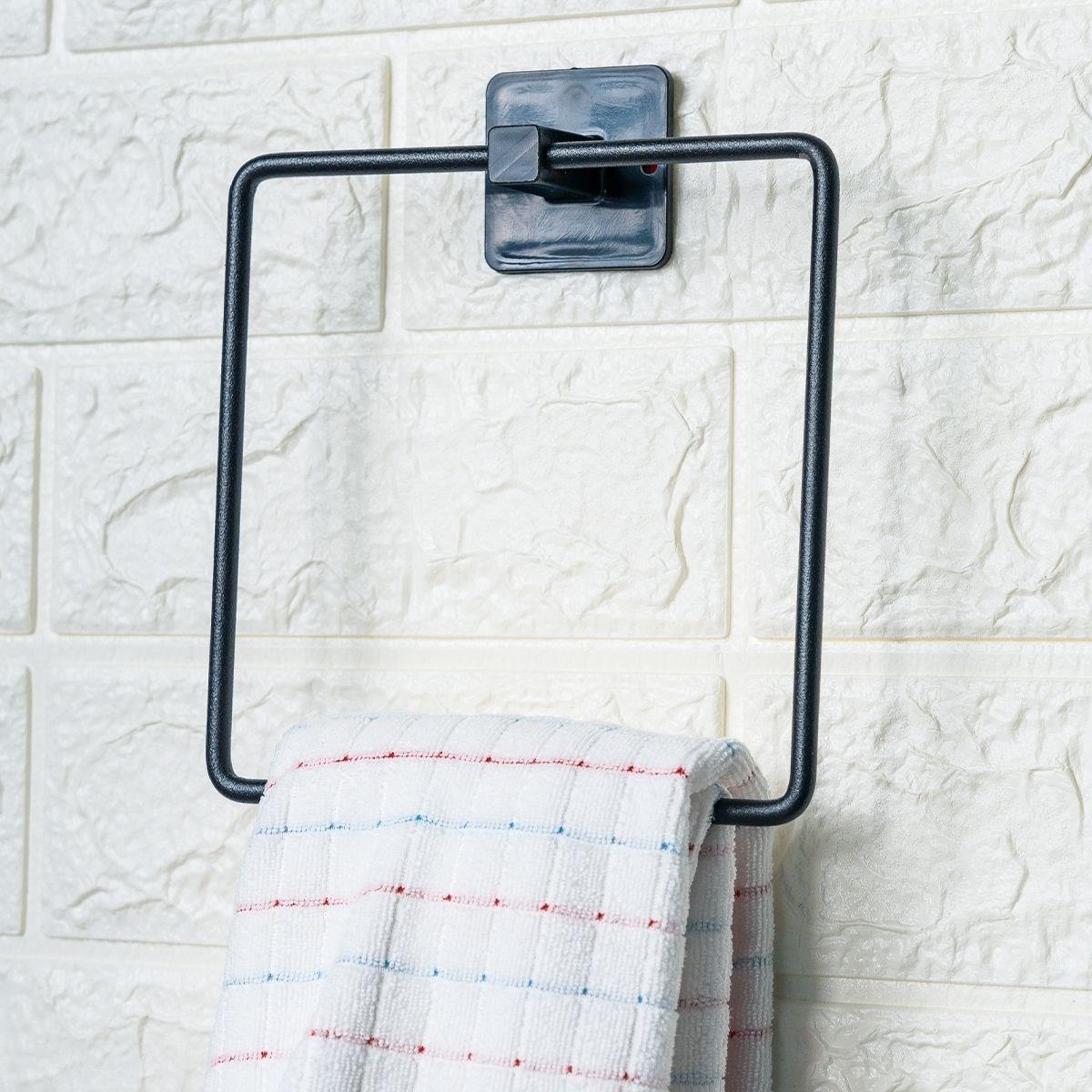 Самоклеящийся квадратный держатель для полотенец из черного нержавеющей стали (4620)