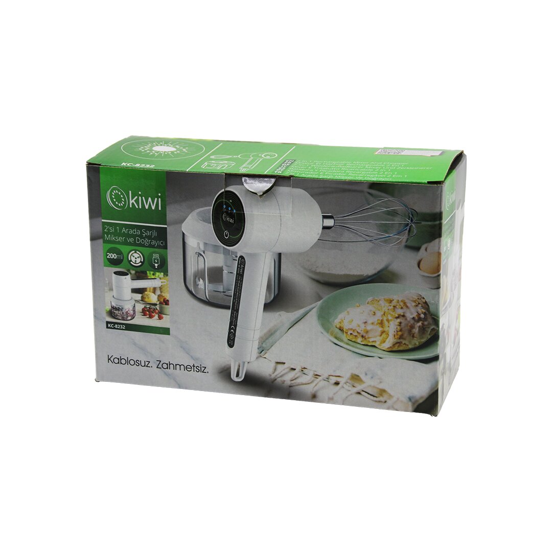 KİWİ KC-8232 2İN1 USB ŞARJLI MİKSER - DOĞRAYICI 20W200ML3-KADEME HIZ=IŞIKLI GÖSTERGE DC 5V / 1ALİ-İ