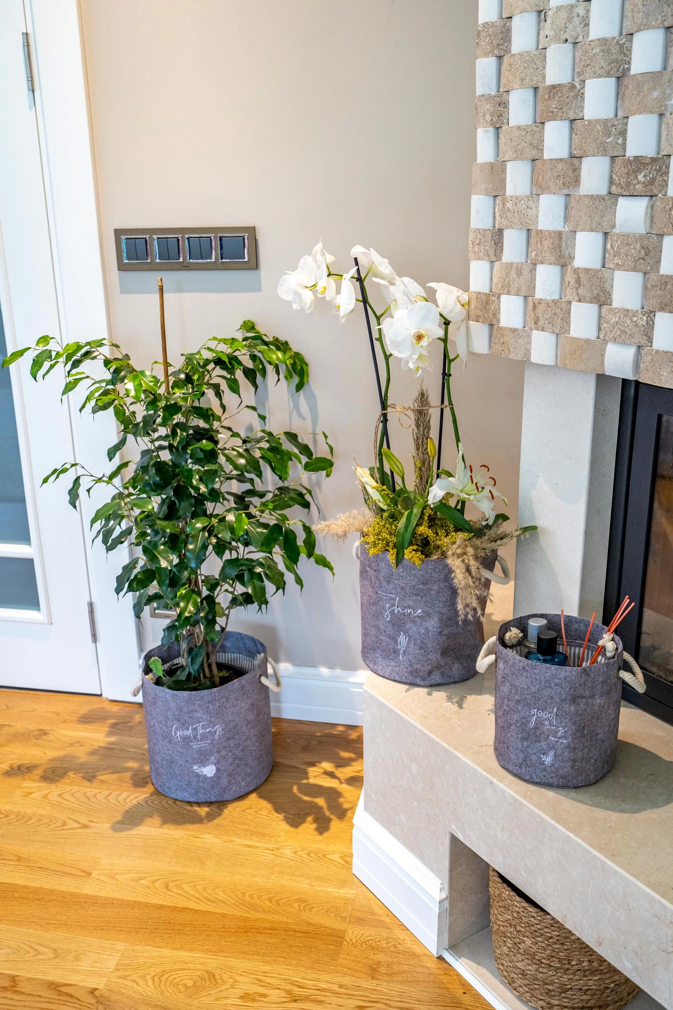 Kulplu Yuvarlak Düzenleyici Çok Amaçlı Kolay Taşınabilen Organizer Keçe Sepet