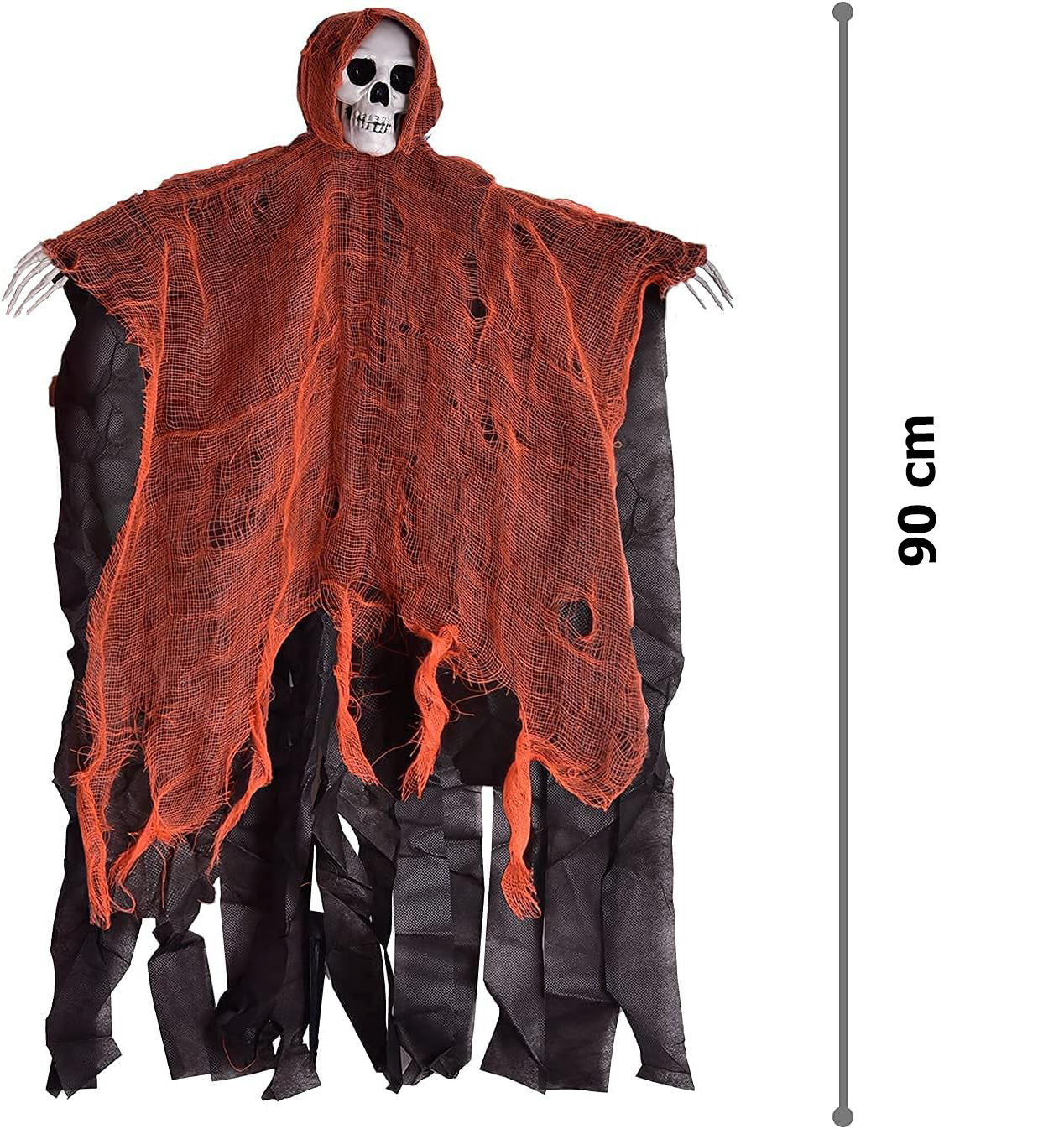 Led Işıklı Kahkaha Atan Sesli Sensörlü Ürpertici Kuru Kafa Korku Hayalet Saçaklı Dekor 90X50 Cm