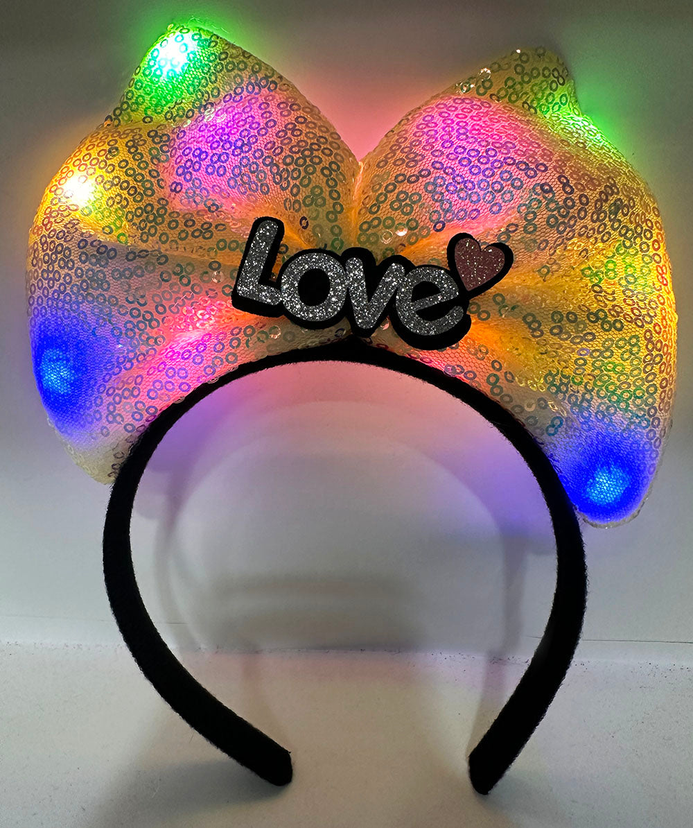 Желтая корона-бантик со светодиодной подсветкой и 3 различными функциями, серебряная надпись «Love» 20X17 см (4620)