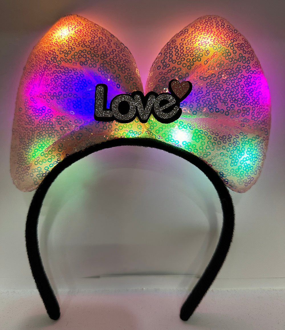 LED Işıklı Love Yazılı Pembe Fiyonk Taç – Kız Çocuk Parti Tacı
