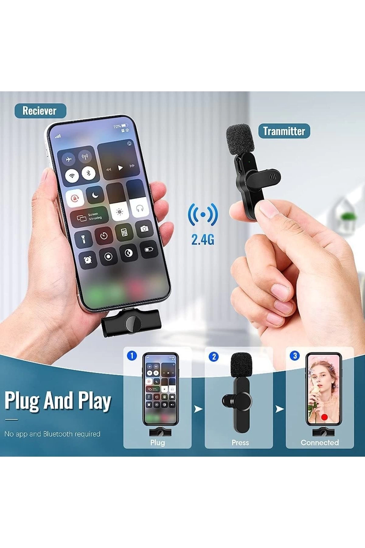 Lightning Girişli Iphone Uyumlu Ikili Kablosuz Yaka Mikrofonu Youtube Facebook Tiktok Vlog