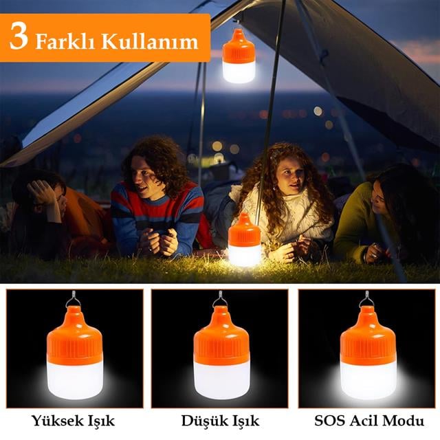 LN-OR100G 100 Watt TYPE-C Şarjlı Taşınabilir Asma Kancalı Kamp Çadır Lambası 6500K 1200mAh 3 Modlu