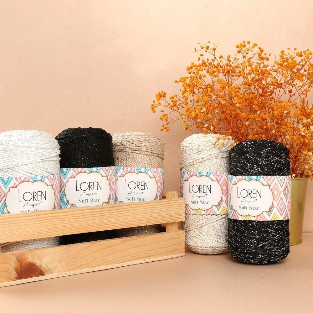 Loren Soft Star Makrome İpi Gümüş Simli Beyaz RM10