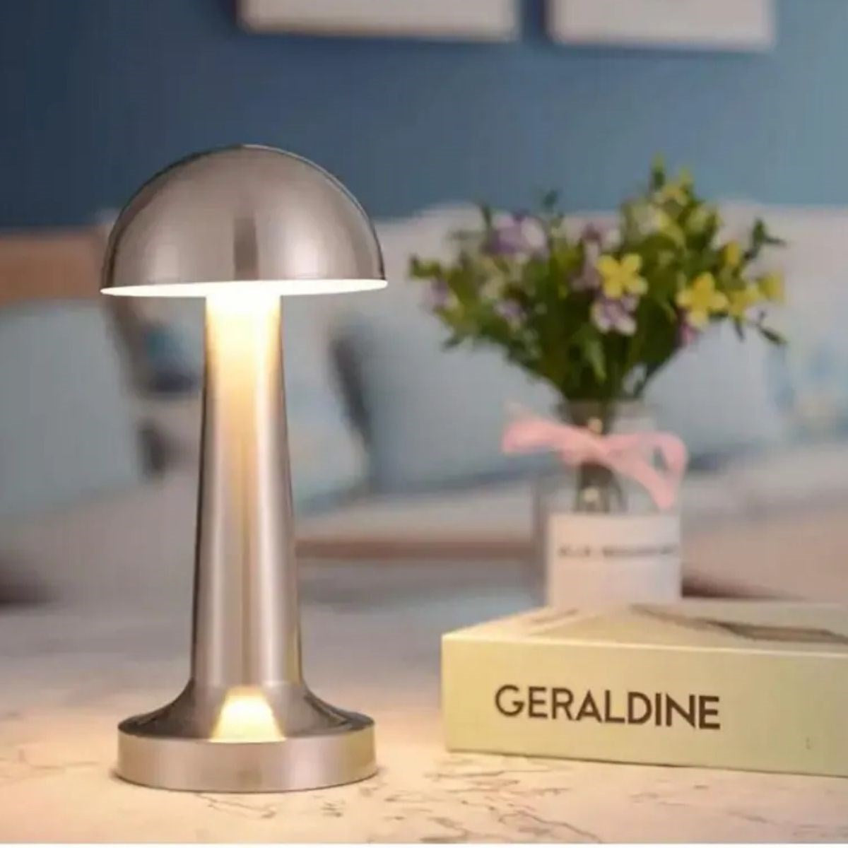 Mantar Model Silver Renk Şarjlı Dokunmatik 3 Renkli LED Masa Lambası