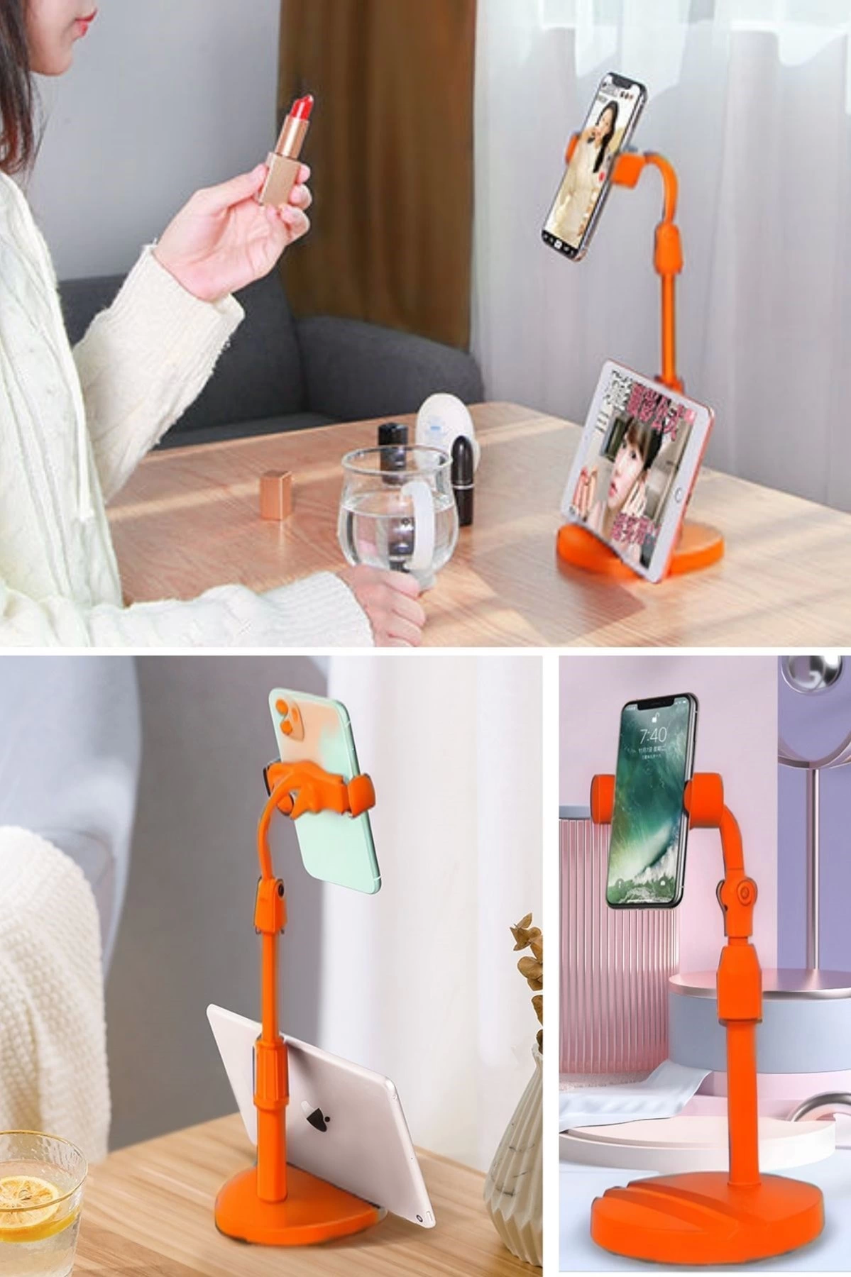 Masa Üstü Tablet ve Telefon Tutucu Plastik Aparat Turuncu Telefon Standı