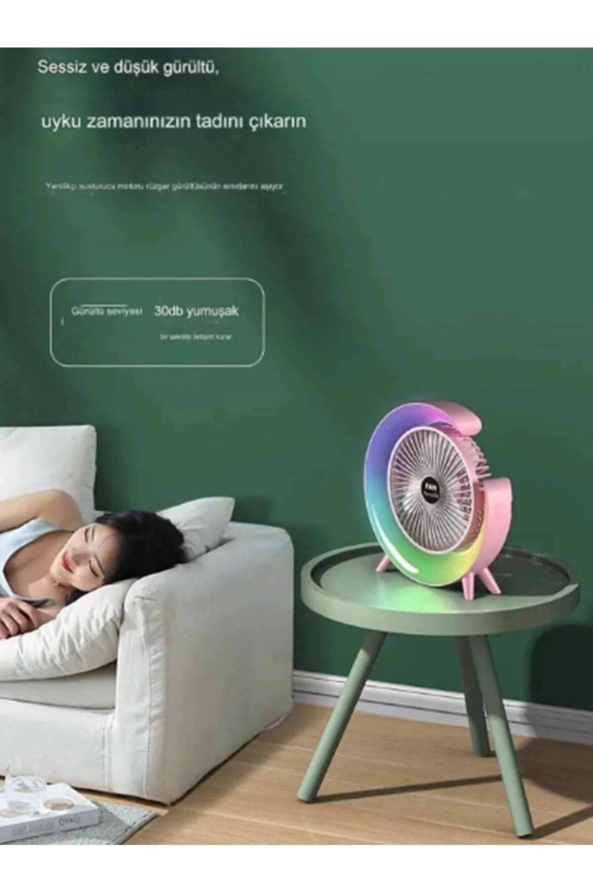 Masaüstü Vantilatör Usb Şarjlı Rgb Led Işıklı 3 Kademeli 180° Ayarlanabilir Soğutucu Fan Mavi