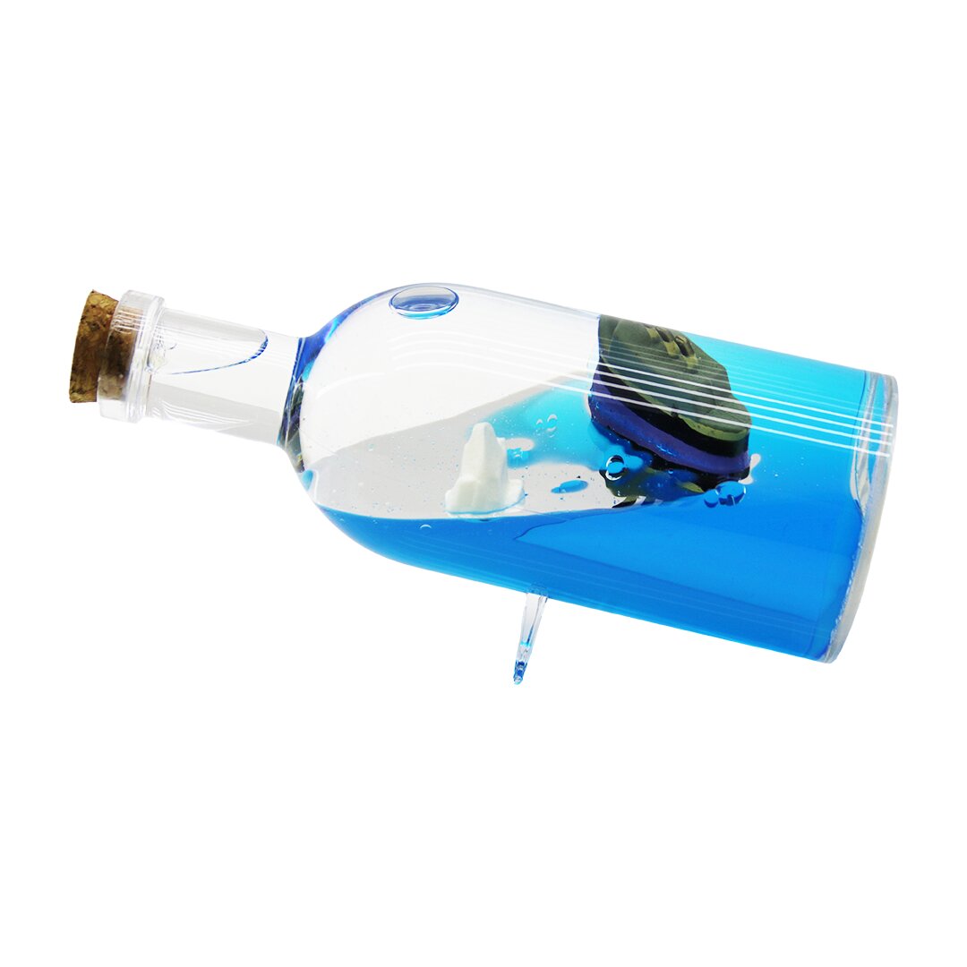 MAVİ SU - ADALI  YUVARLAK MİKA ŞİŞE=YAN DURUŞ AYAKLI YÜZEN BATMAYAN GEMİ DEKORATİF BİBLO AKVARYUM 6