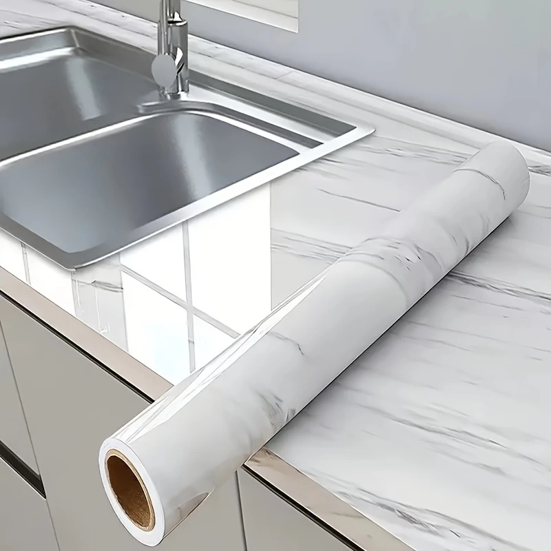 Mermer Desenli Mutfak Duvar Kağıdı Sticker - 5m X 60cm: Su Ve Yağa Dayanıklı, Yüksek Sıcaklık Esnek