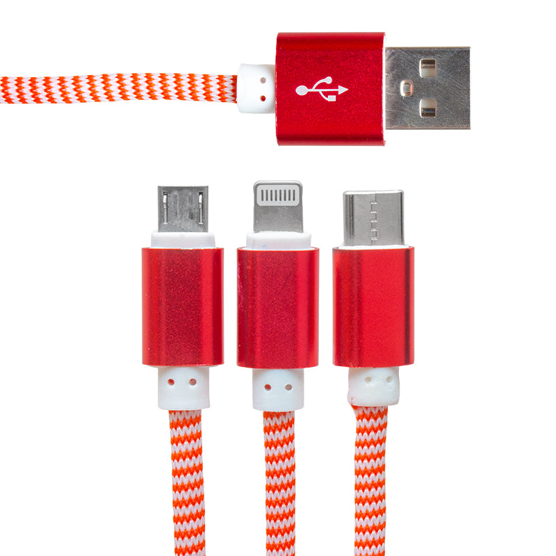 Металлический кабель для зарядки и передачи данных Micro USB/Type-C/Lightning 2.1A длиной 1,2 метра 
