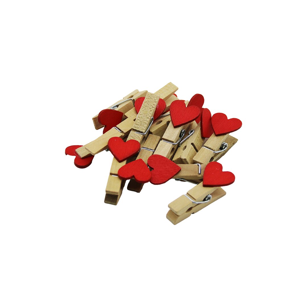 MİNİ   KALPLİ AHŞAP  FOTOĞRAF - SÜS - SUNUM MANDALI  12PCS