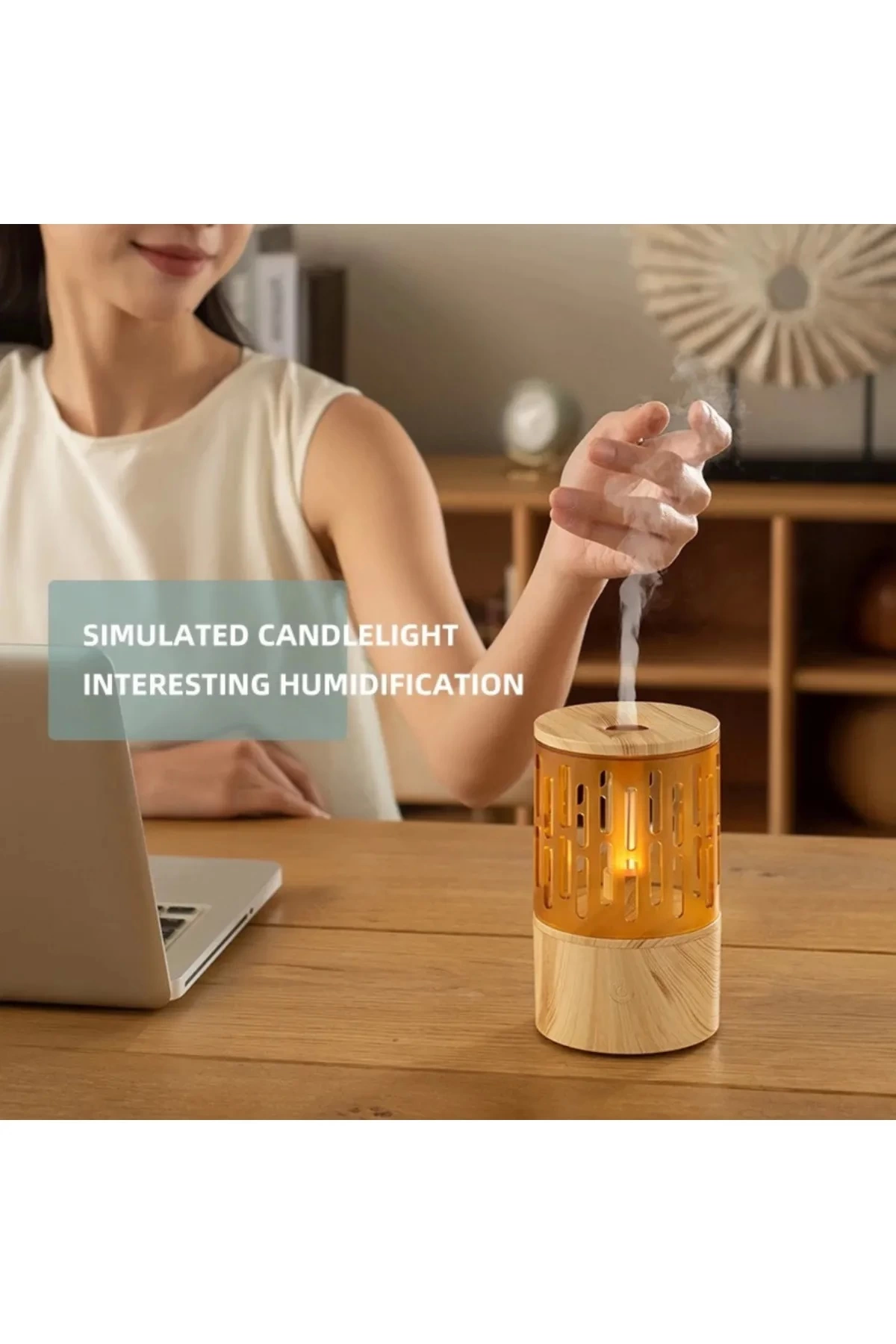 Mum Işığı Görünümlü Taşınabilir 125ml Kapasiteli Işıklı Aroma Yayıcı Hava Nemlendirici