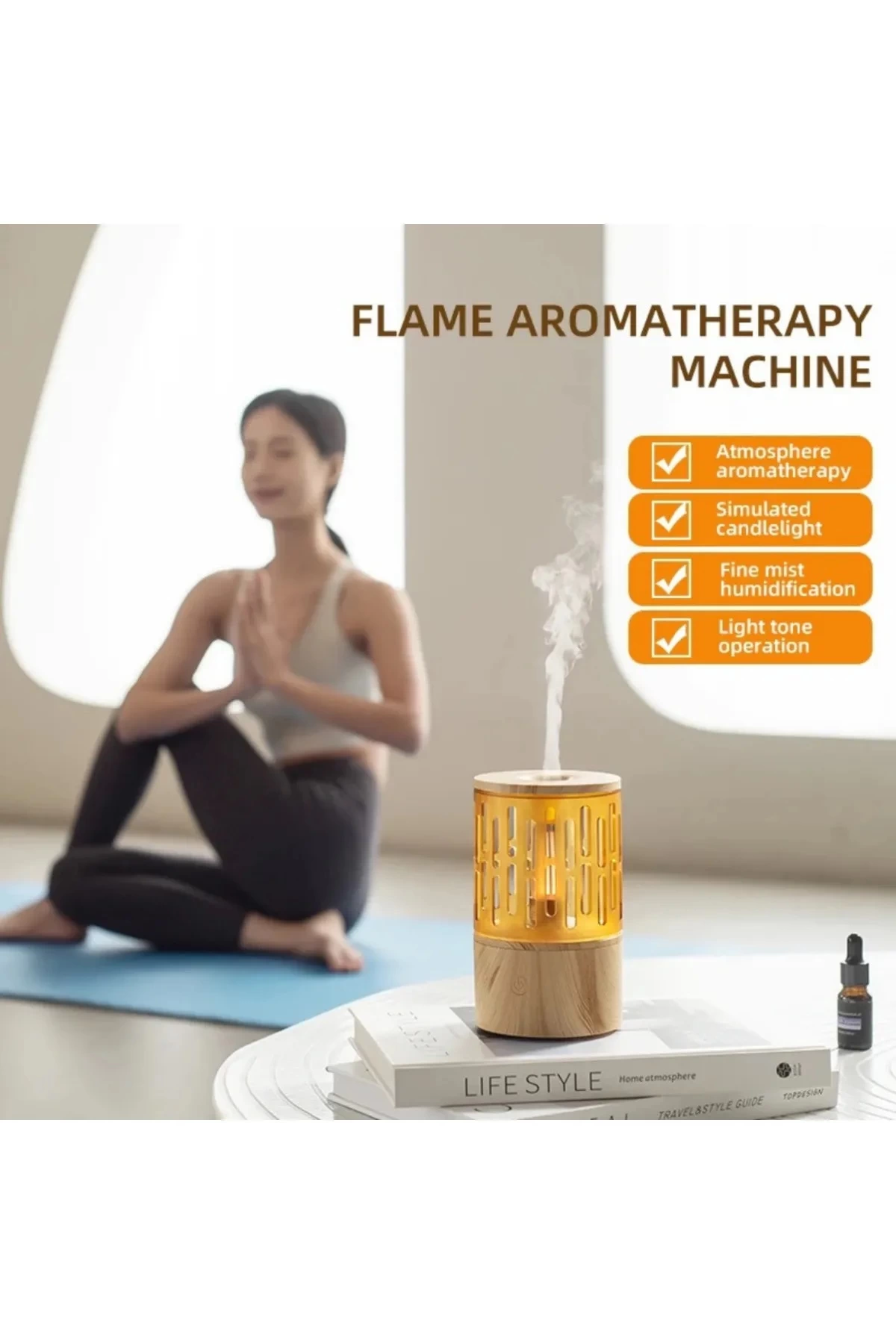 Mum Işığı Görünümlü Taşınabilir 125ml Kapasiteli Işıklı Aroma Yayıcı Hava Nemlendirici