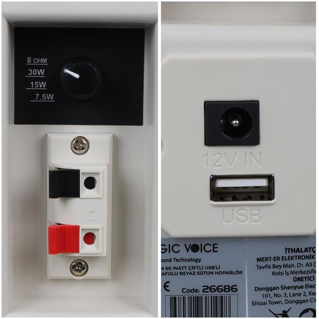 MV-03 16 CM 60 Watt Komütatörlü Hat Trafolu Beyaz Sütun Hoparlör
