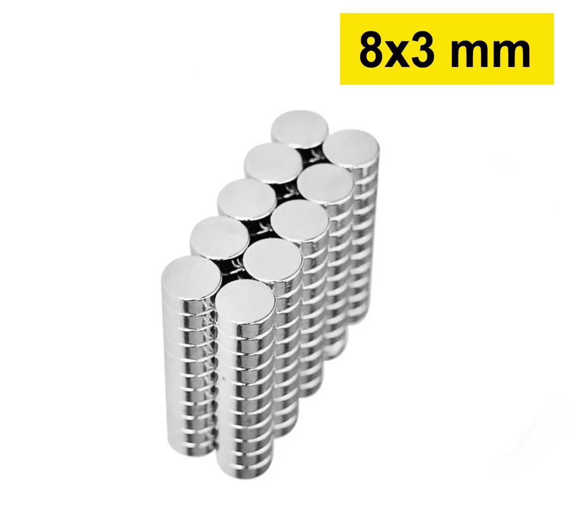 100 Adet 8x3mm Yuvarlak Neodyum Mıknatıs Güçlü Nikel Kaplamalı Kaliteli Dayanıklı Magnet