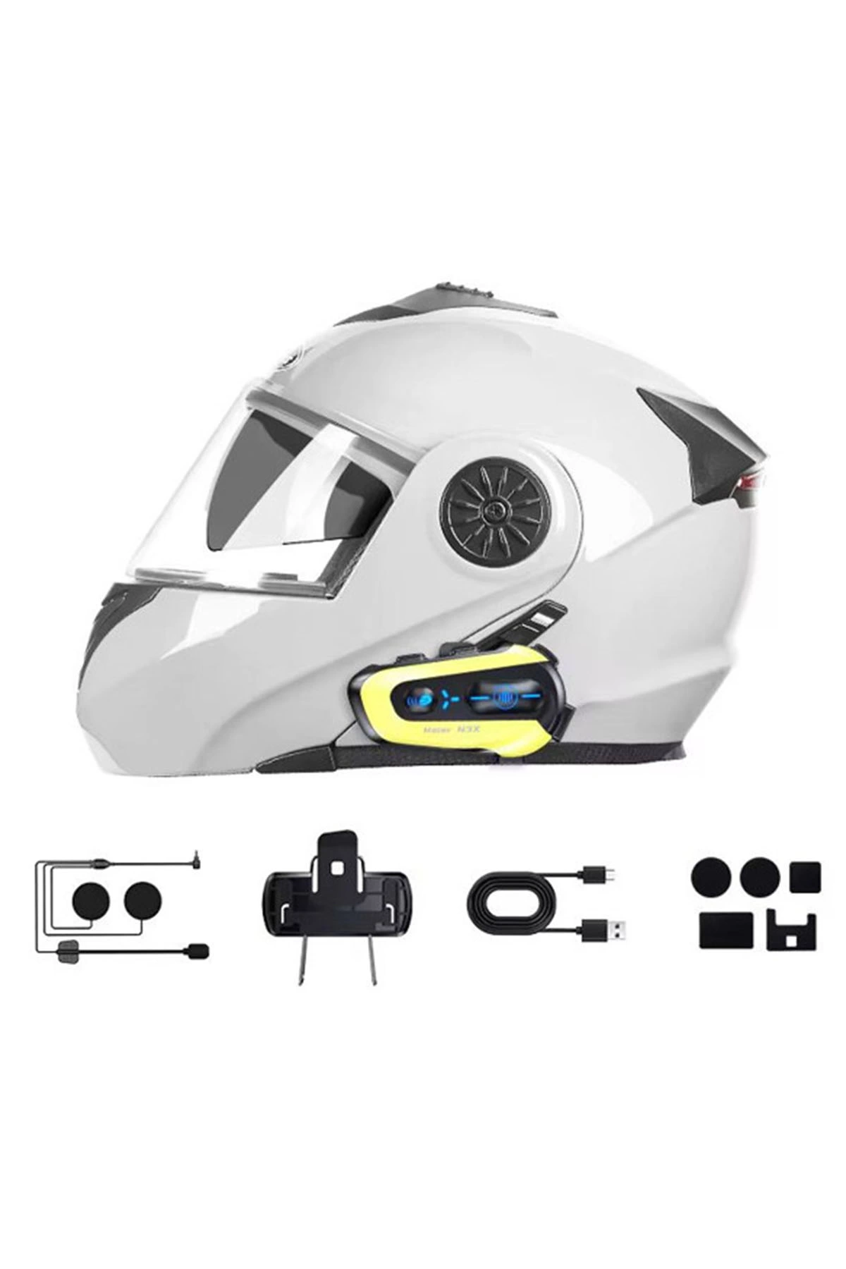 N3x Rgb Işıklı Intercom 3 Kişi Bağlantılı 1000mah Motosiklet Bluetooth Kulaklık Seti