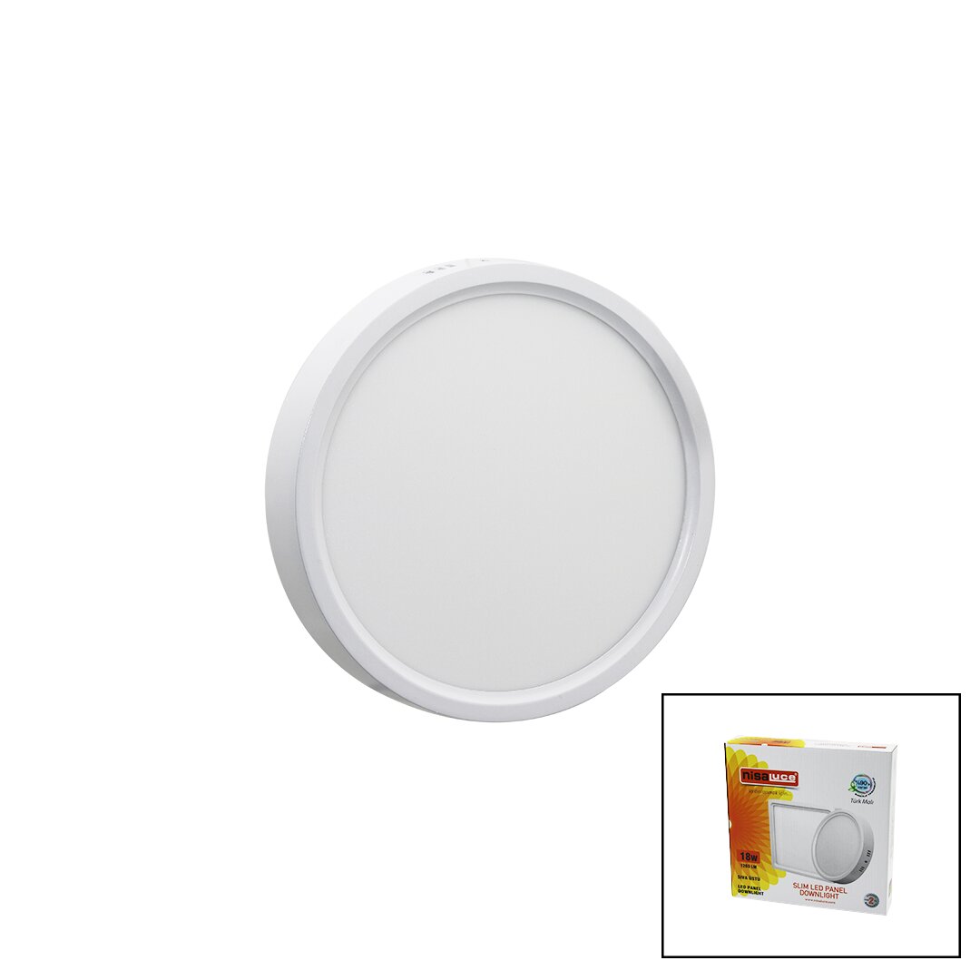 NİSALUCE EPL-18SÜ 18W BEYAZ METAL KASA SIVA ÜSTÜ YUVARLAK LED SLİM PANEL 1260LM BEYAZ=6500K 30.000