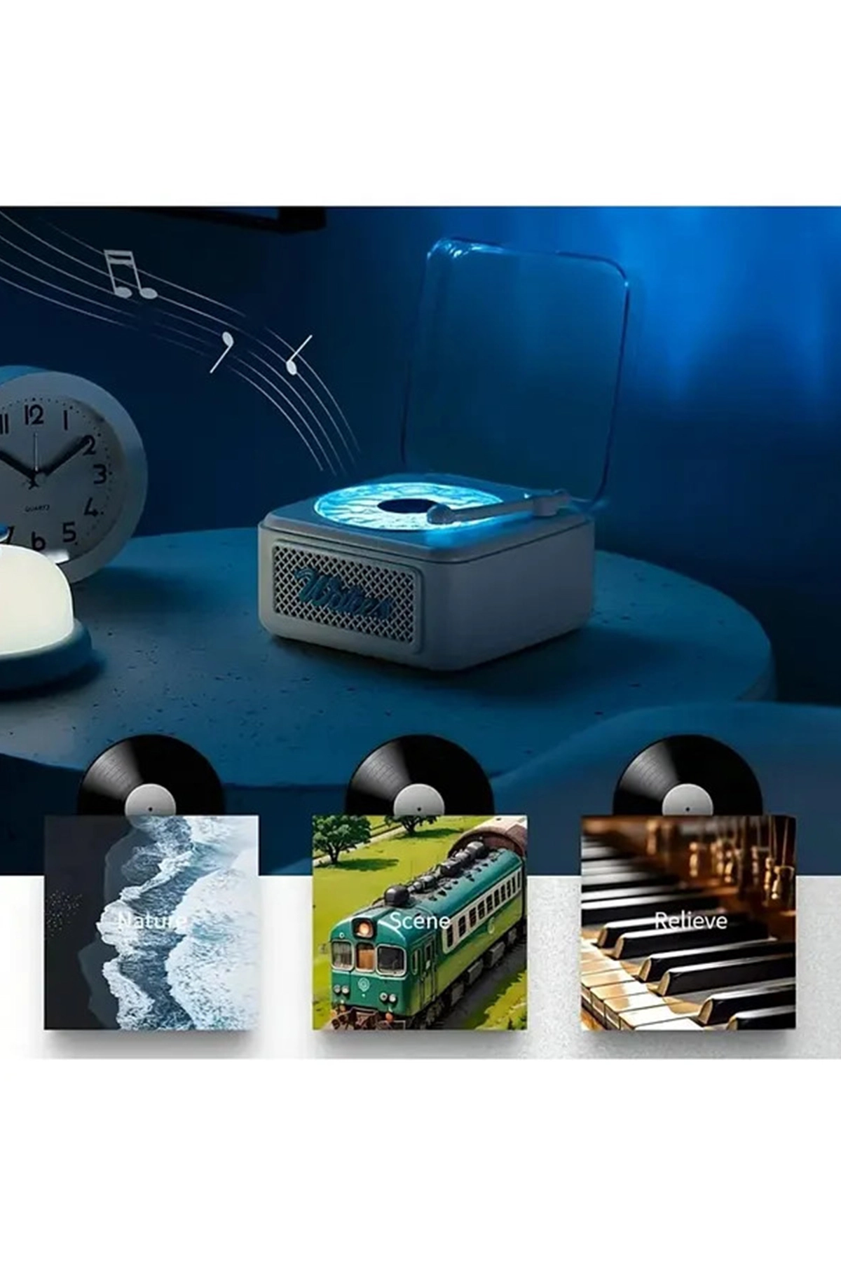 Nostalji Mini Plak Görünümlü Radyolu Bluetooth Hoparlör 3d Ses Dalgası Retro Müzik Plak Siyah